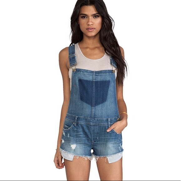 Blank NYC distressed denim overall shorts